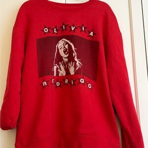 Official Olivia Rodrigo Bright Red Sweatshirt With Star Letters